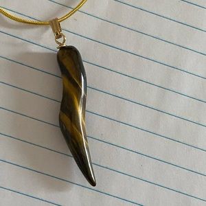 Large Tiger Eye Italian Horn on gold plated chain. Unisex